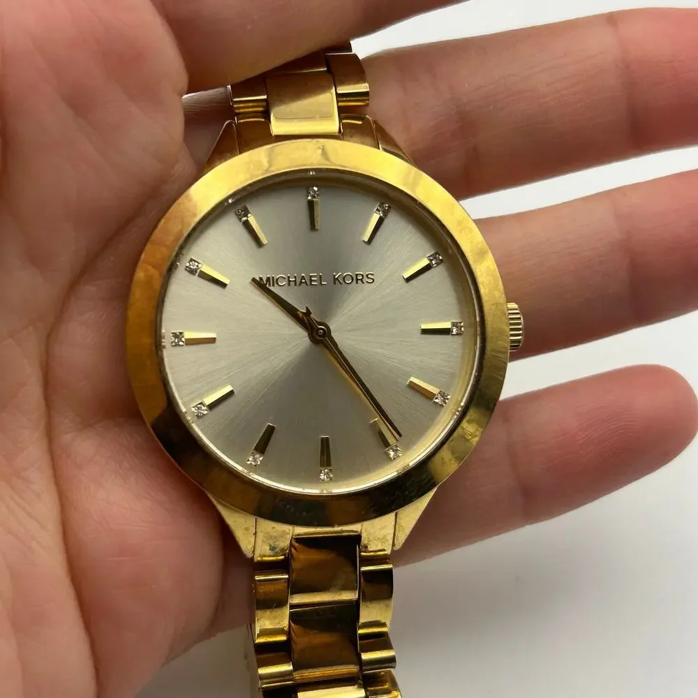 Michael Kors MK-3465 Slim Runway Gold-tone Stainless Steel Watch, Working